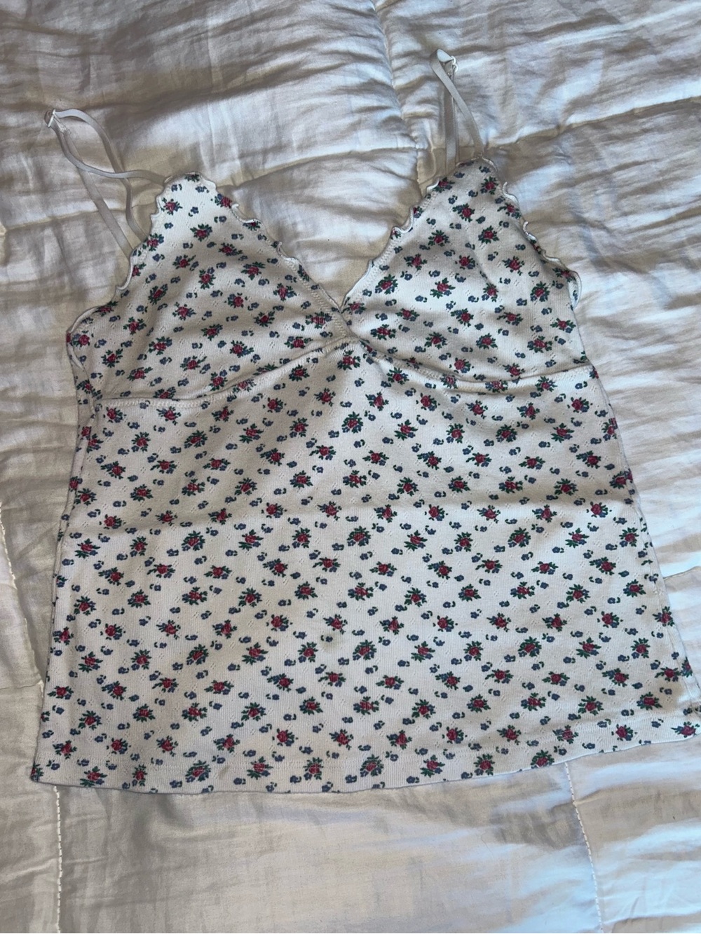 Brandy Melville White Floral Cami with Pink & Green Accents